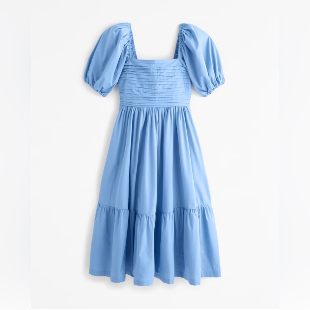 Abercrombie & Fitch Light Blue Puff Sleeve Midi Dress